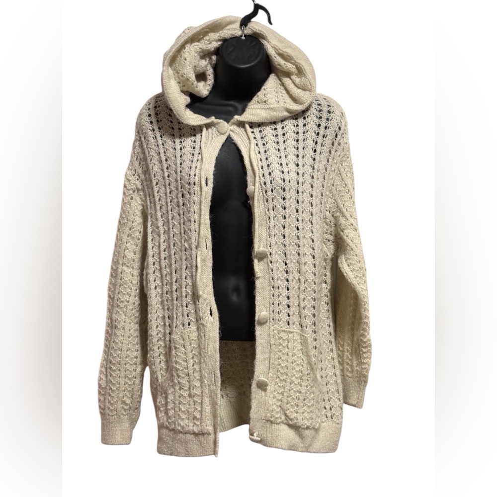 Mango Cream Knit Hooded Cardigan
